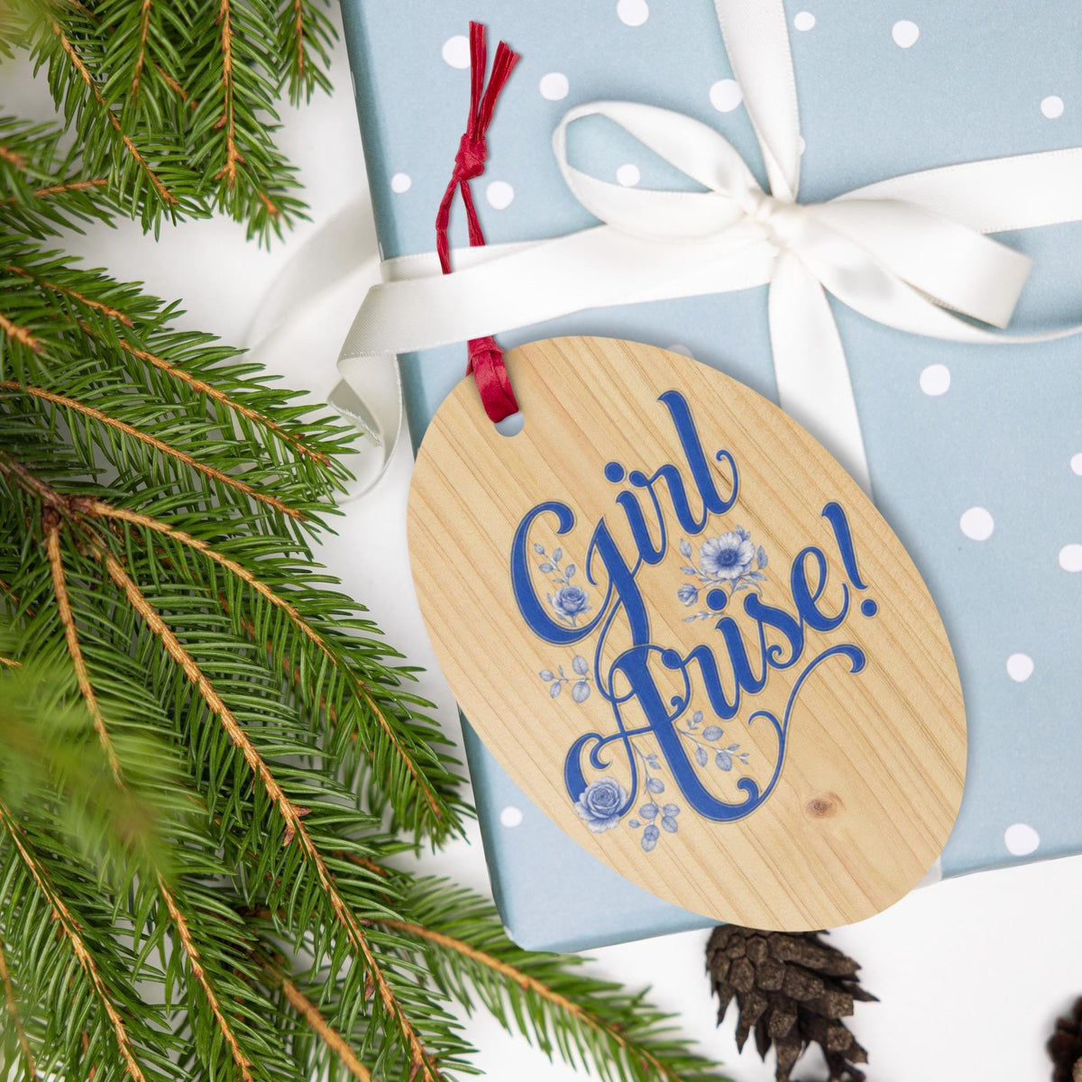 Girl Arise wooden magnet ornament
