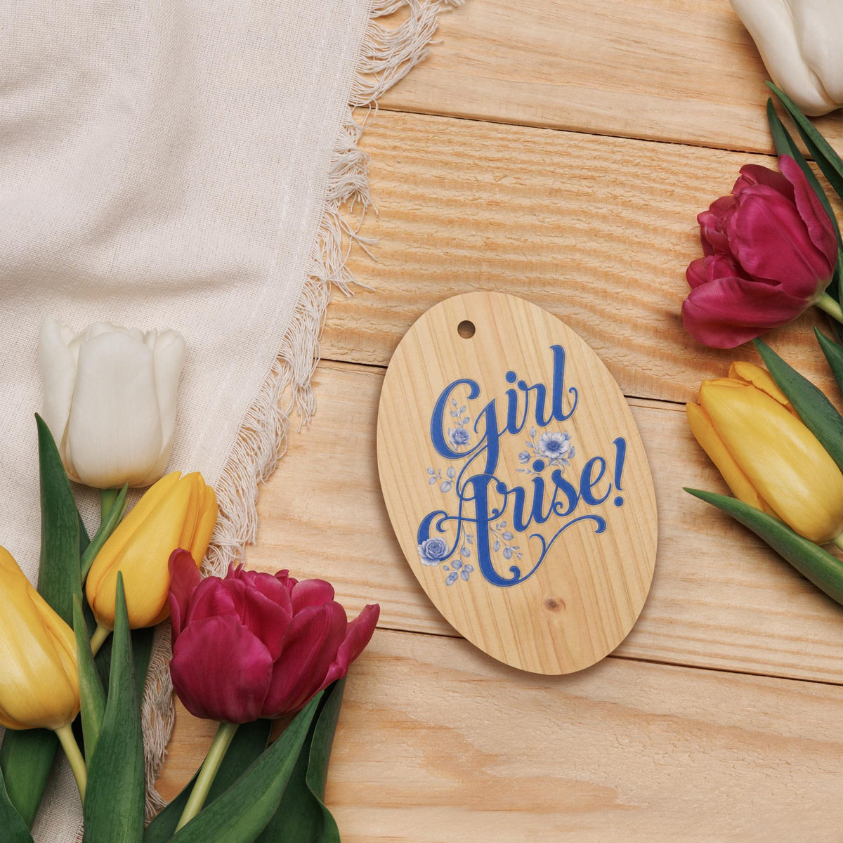 Girl Arise wooden magnet ornament