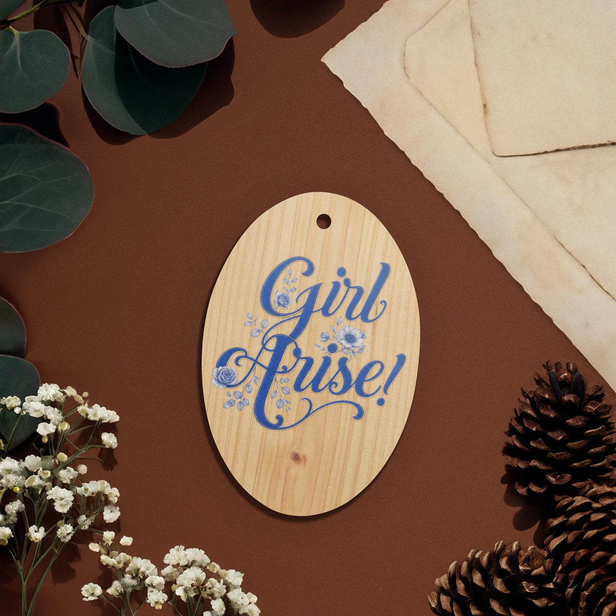 Girl Arise wooden magnet ornament