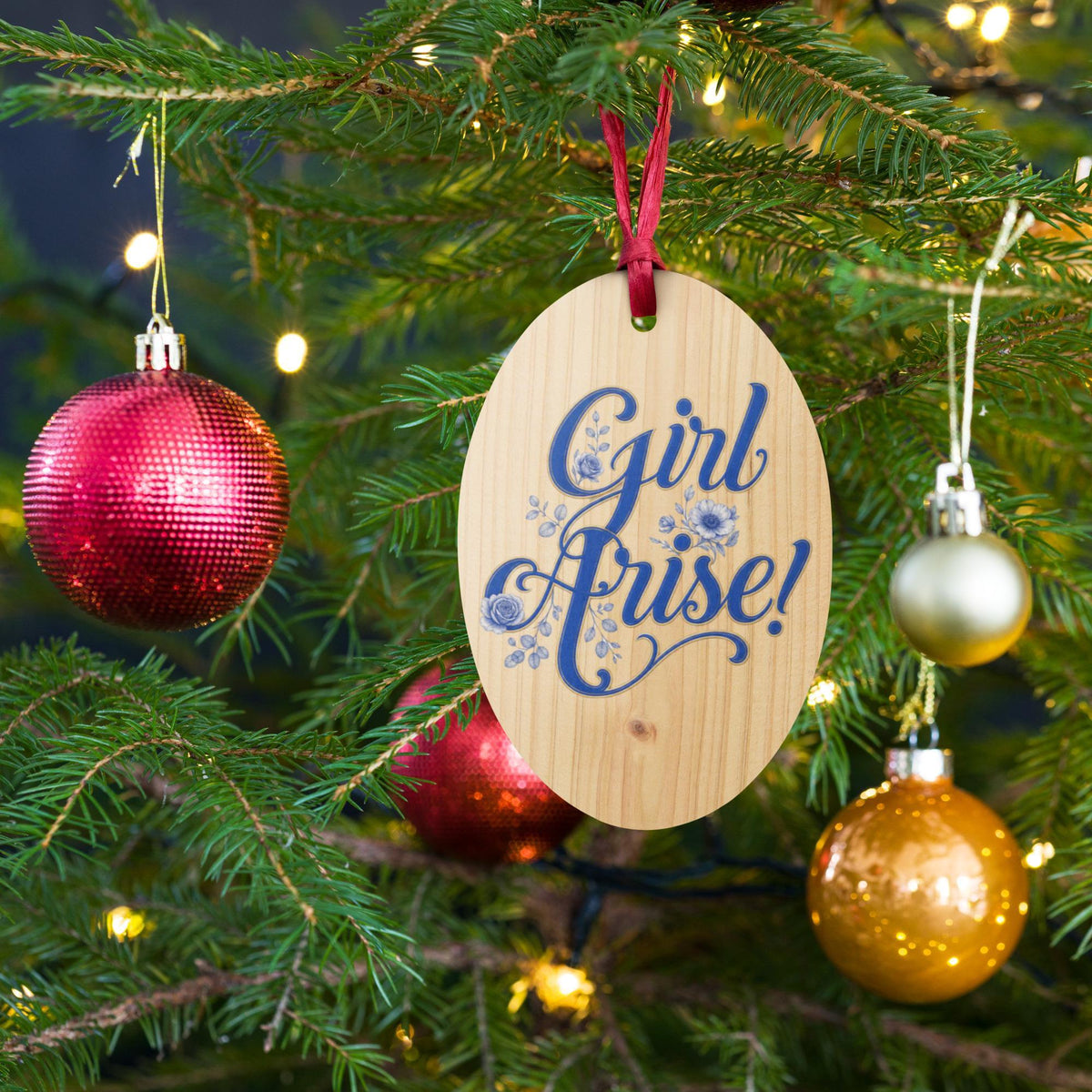 Girl Arise wooden magnet ornament