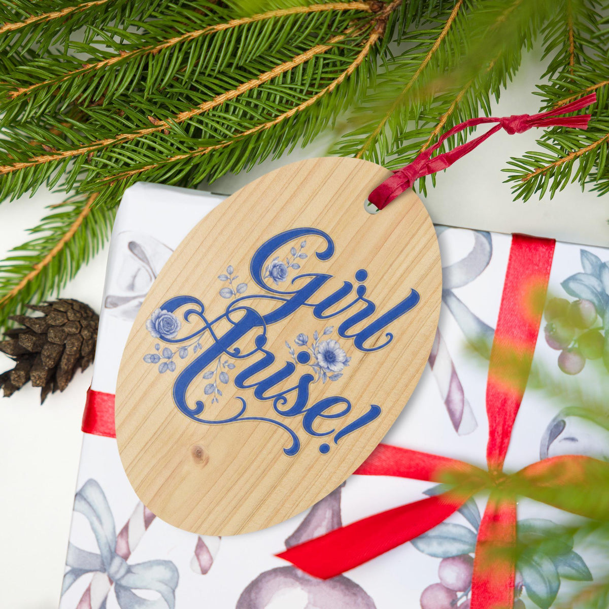 Girl Arise wooden magnet ornament