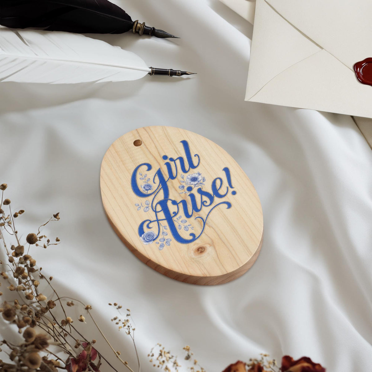 Girl Arise wooden magnet ornament