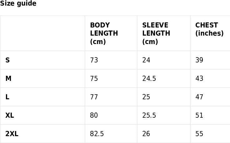 Size guide for the oversized organic cotton tee