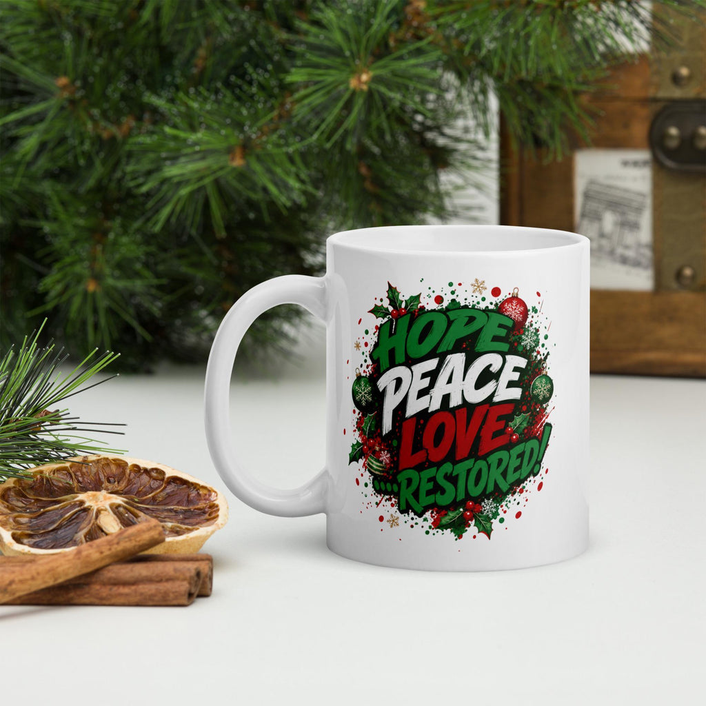 Peaces Love Restored ceramic coffee mug