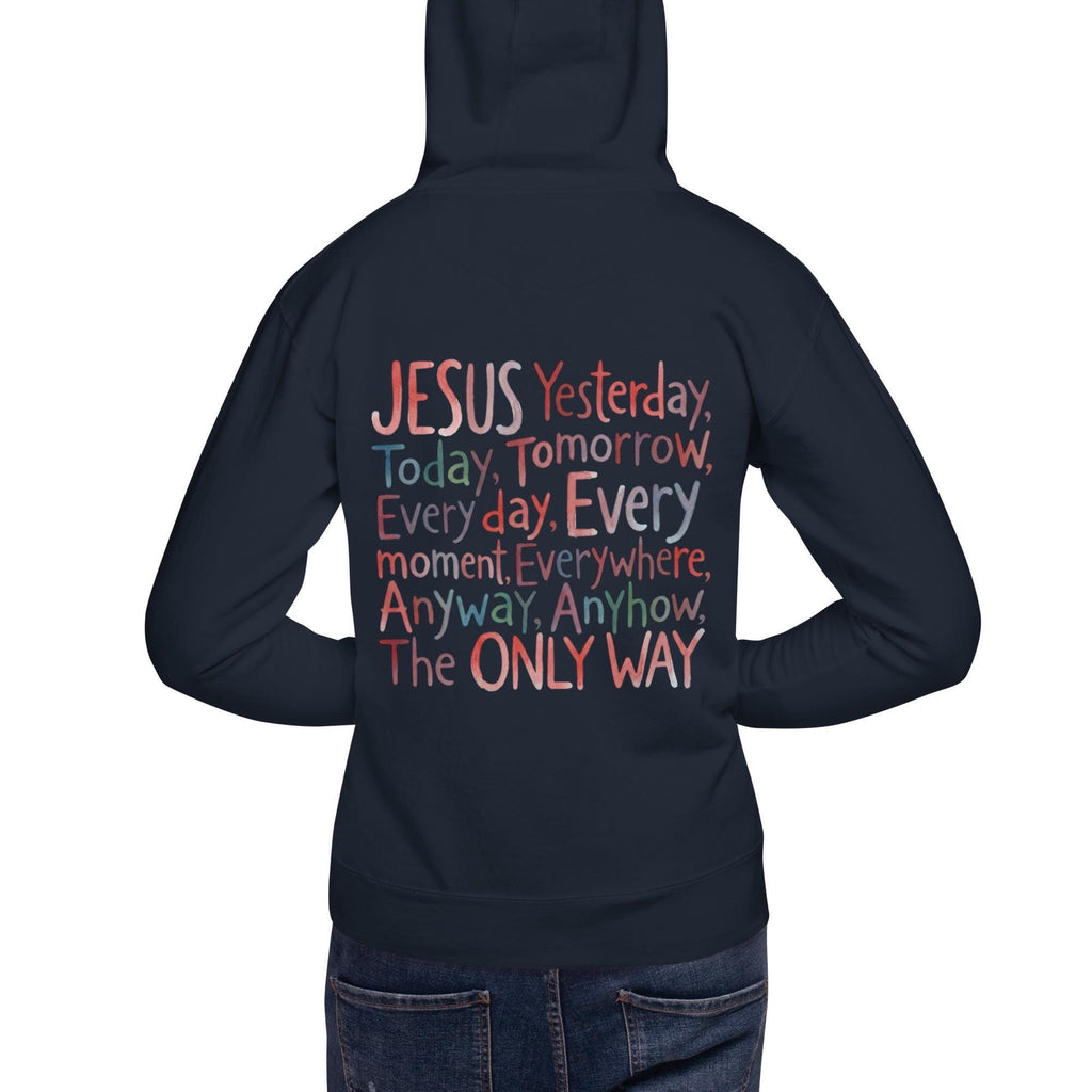 Jesus hoodie - Navy Blazer worn