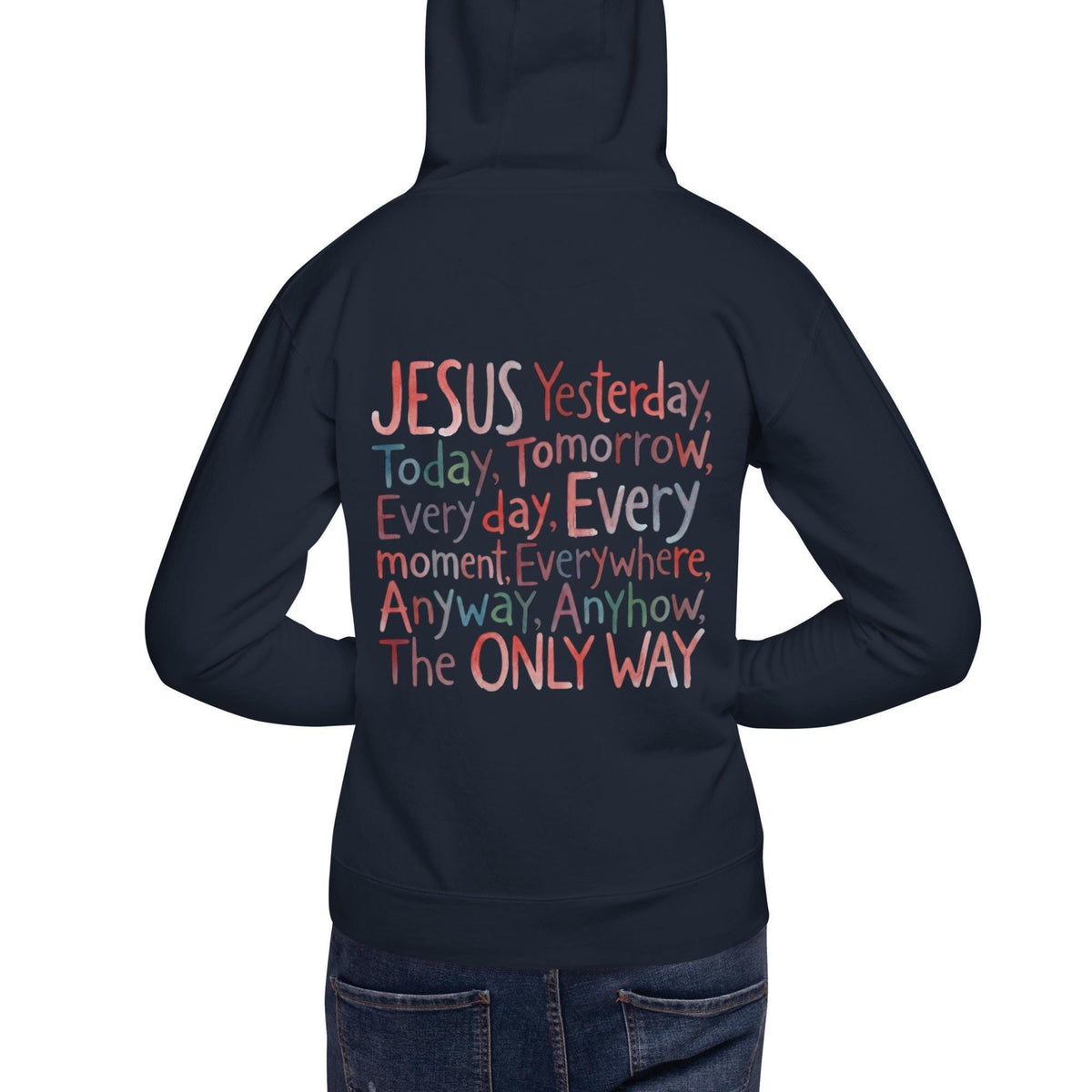 Jesus hoodie - Navy Blazer worn