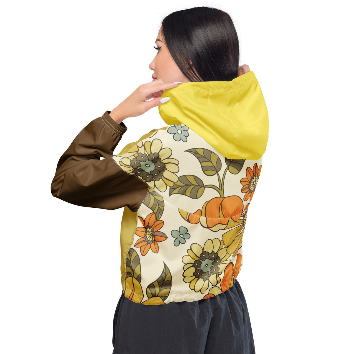 Women's cropped windbreaker with floral print