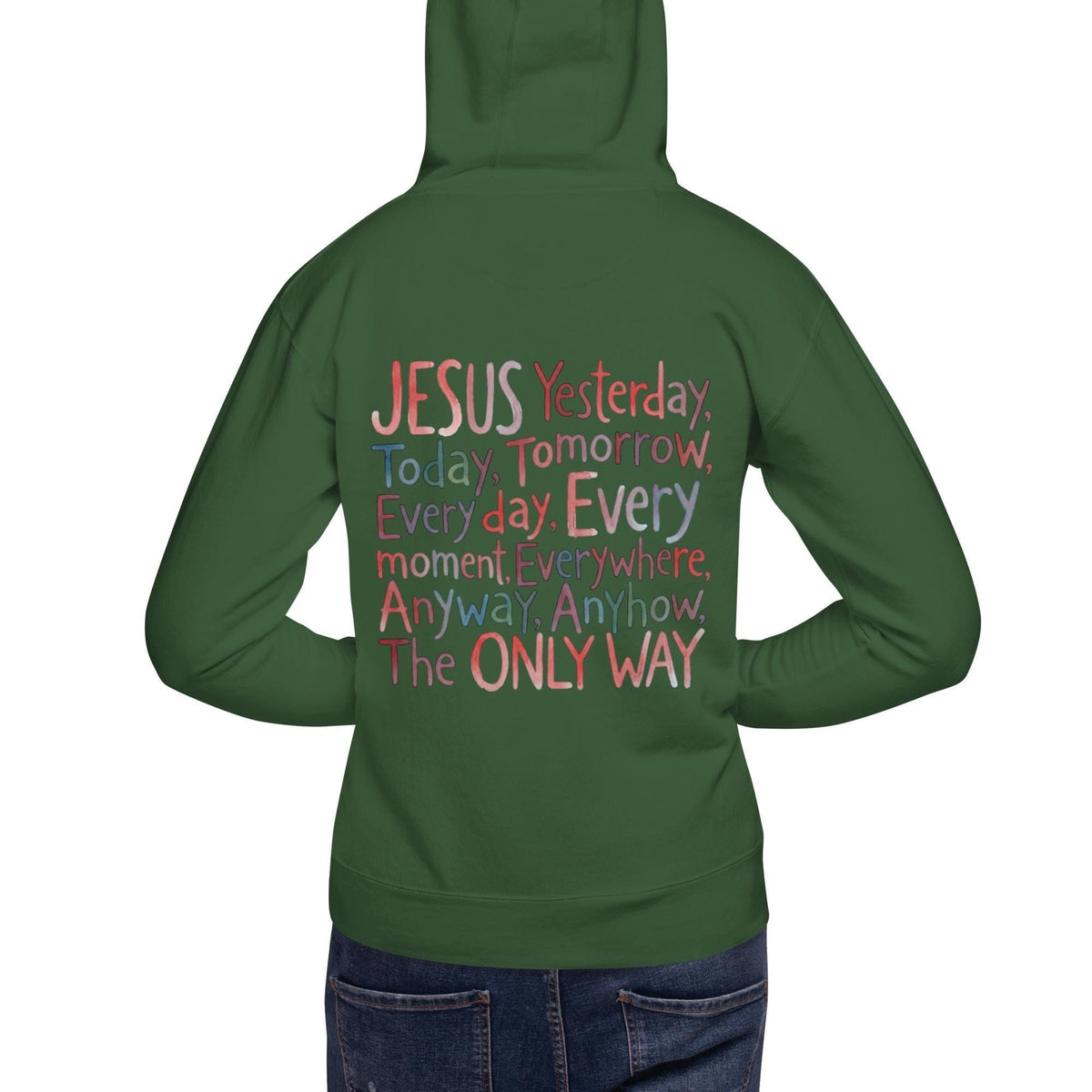 Jesus hoodie - Forest Green worn