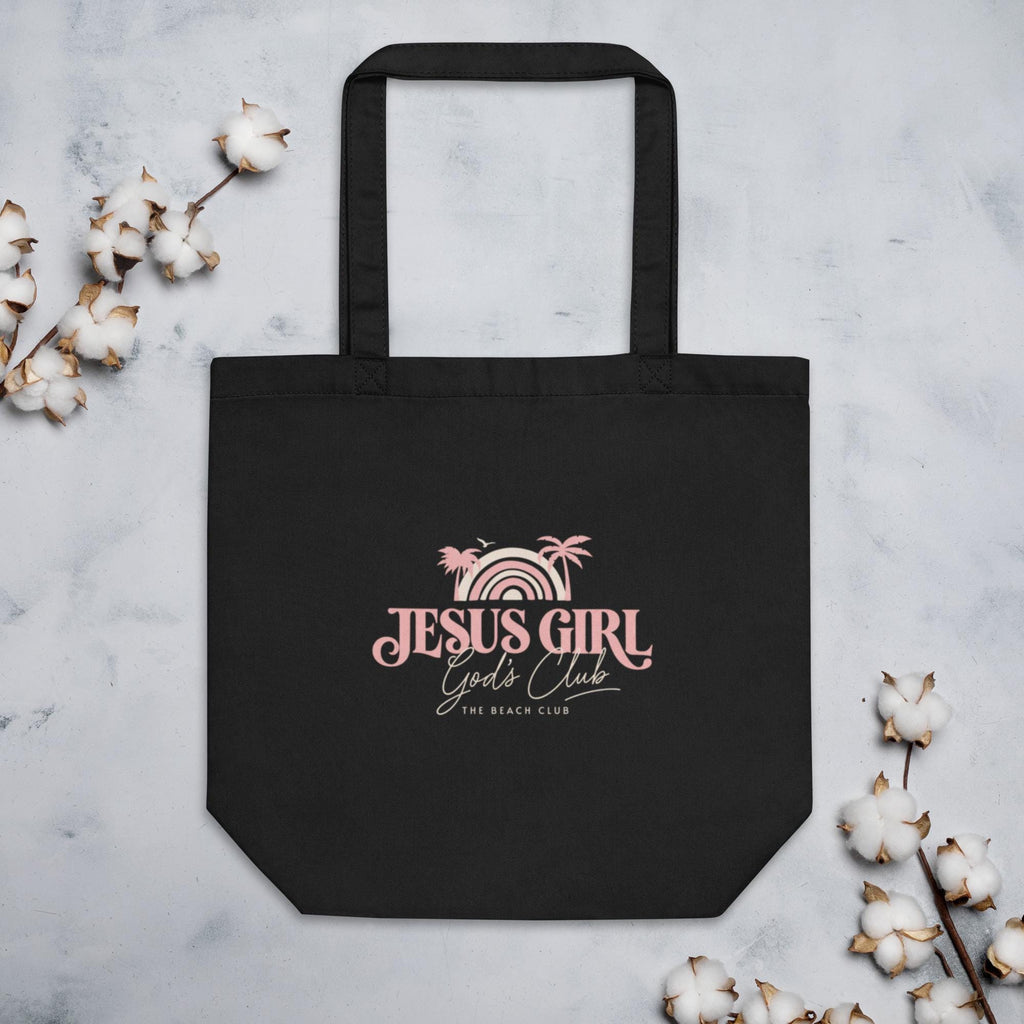 Jesus Girl boho rainbow Christian tote bag flat lay