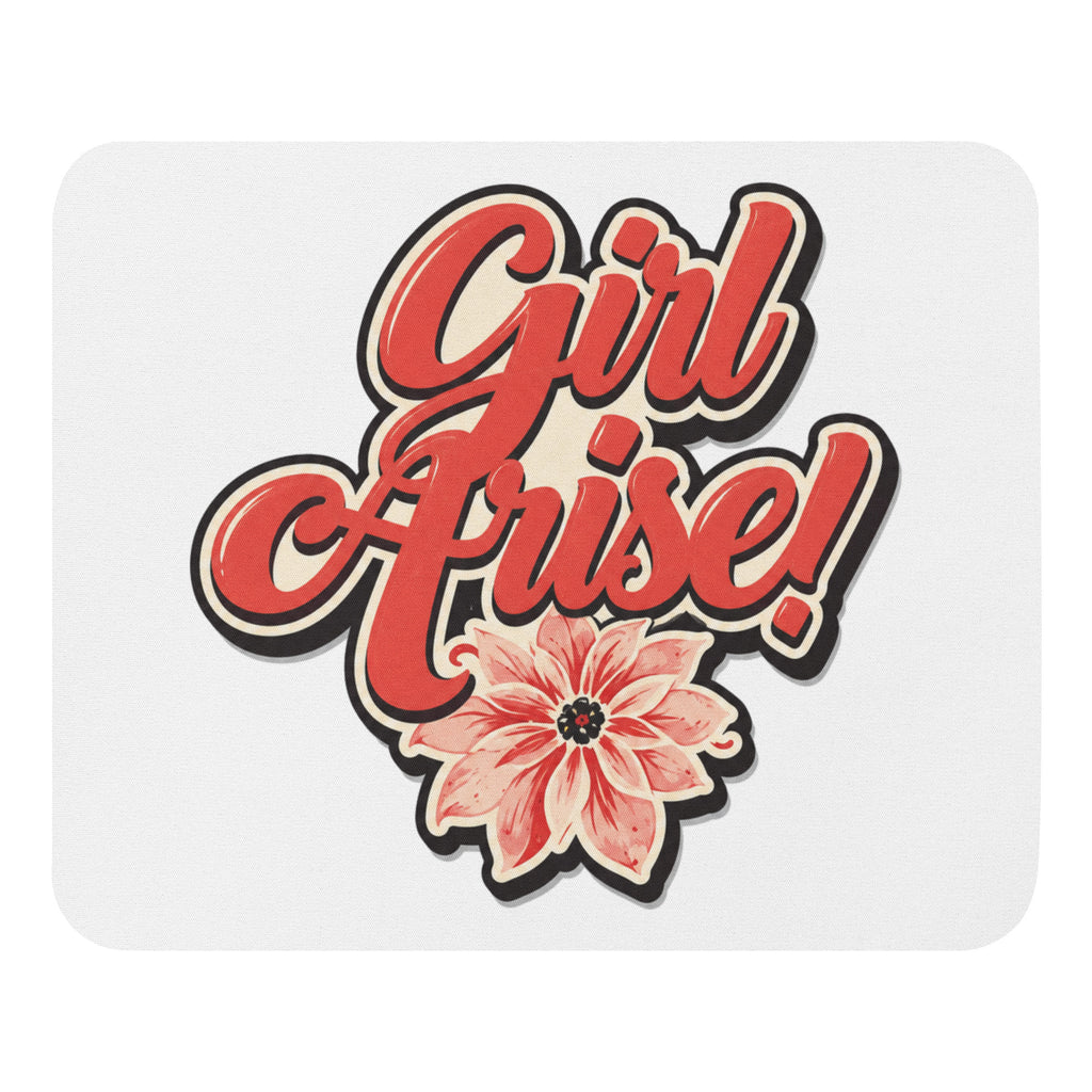 Girl Arise! mouse pad, front view, coral and pink design