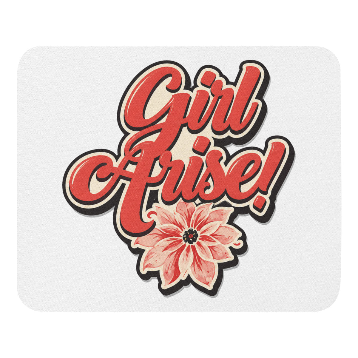 Girl Arise! mouse pad, front view, coral and pink design